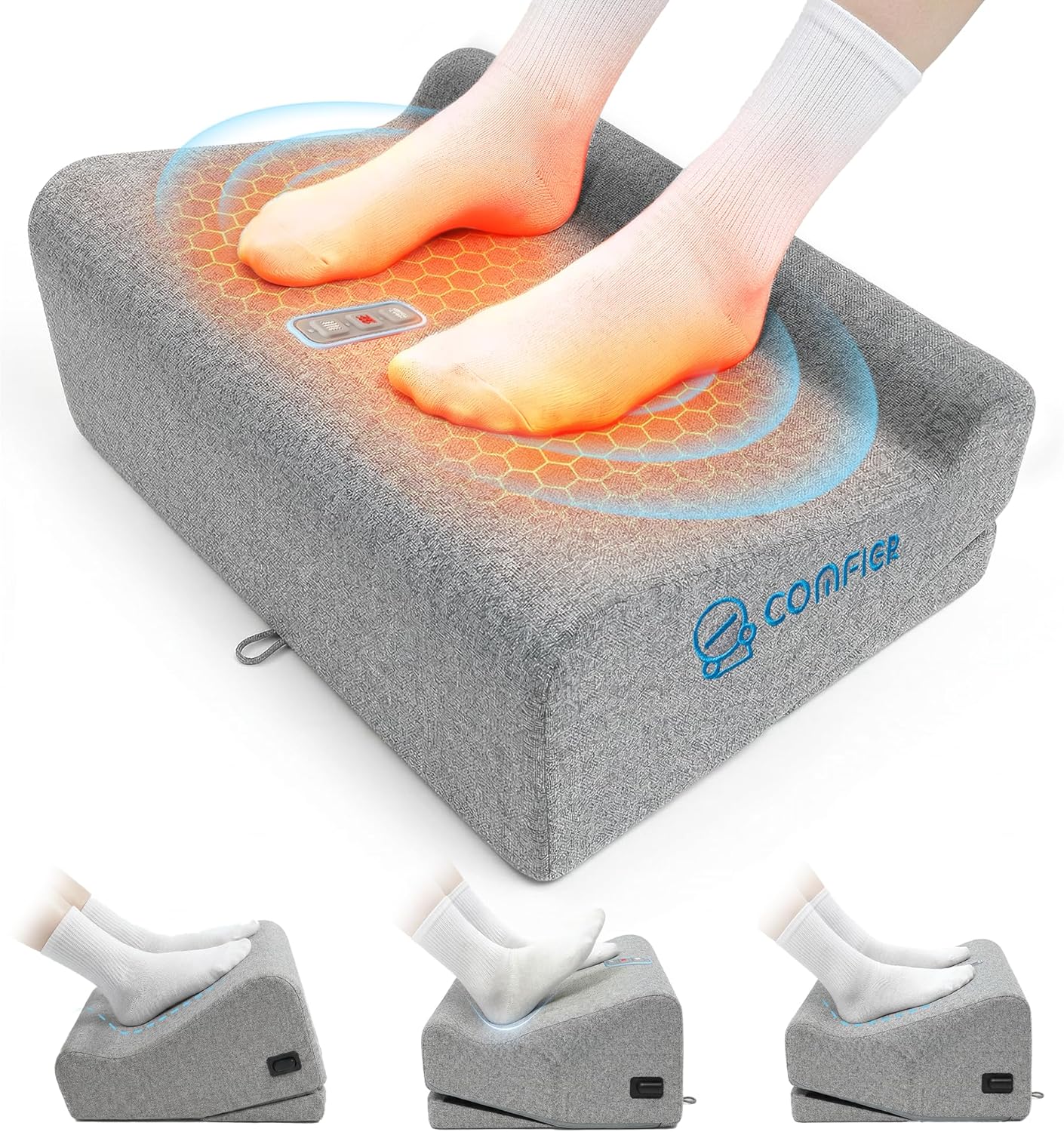 Comfier [2026] Under Desk Foot Rest at Work with Graphene Fast Heat Cloth,Ergonomic Heated Foot Stand, 2 Heights & 3 heat & 3 Vibration,Heel Support for Back,Leg Pain Relief,Office Home,Gift Men,Women