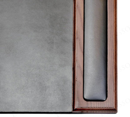 DACASSO Wood & Leather Desk Pad with Side Rails - Luxury Leather Desk Blotter for Writing - Padded Executive Desk Surface Protector - (Walnut & Black, 34” x 20”)