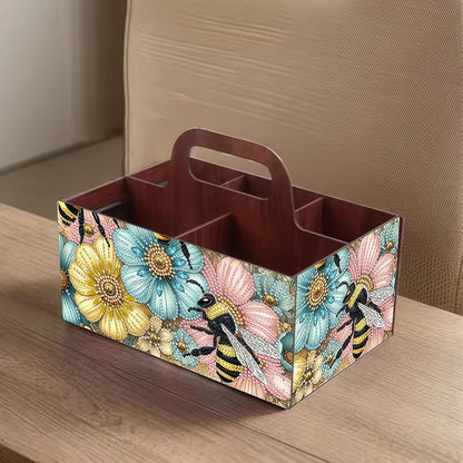 LSQFS DIY Diamond Painting Storage Box, Wooden Multi-Grid Organizer with Handle, Portable Desktop Caddy for Art Kits, Craft Tools, Makeup Brushes, Stationery Home Office
