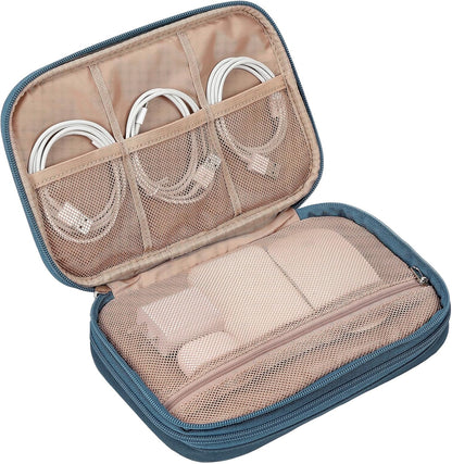 NISHEL Travel Cord Organizer Case, Double Layers Tech Electronic Bag, Essentials for Charger, Cable, Phone, Flash drive, Medium, Pink