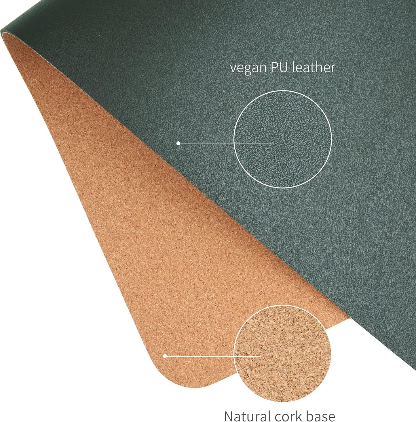 RENMTURE Dual-Sided Mouse Pad, Natural Cork & PU Leather Large Desk Pad for Office and Home Work, Desk Protector Non-Slip, Waterproof, Easy Clean (Olive Green, 32"x16")