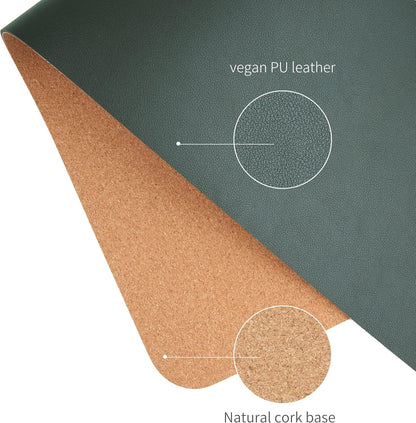 RENMTURE Dual-Sided Mouse Pad, Natural Cork & PU Leather Large Desk Pad for Office and Home Work, Desk Protector Non-Slip, Waterproof, Easy Clean (Olive Green, 32"x16")