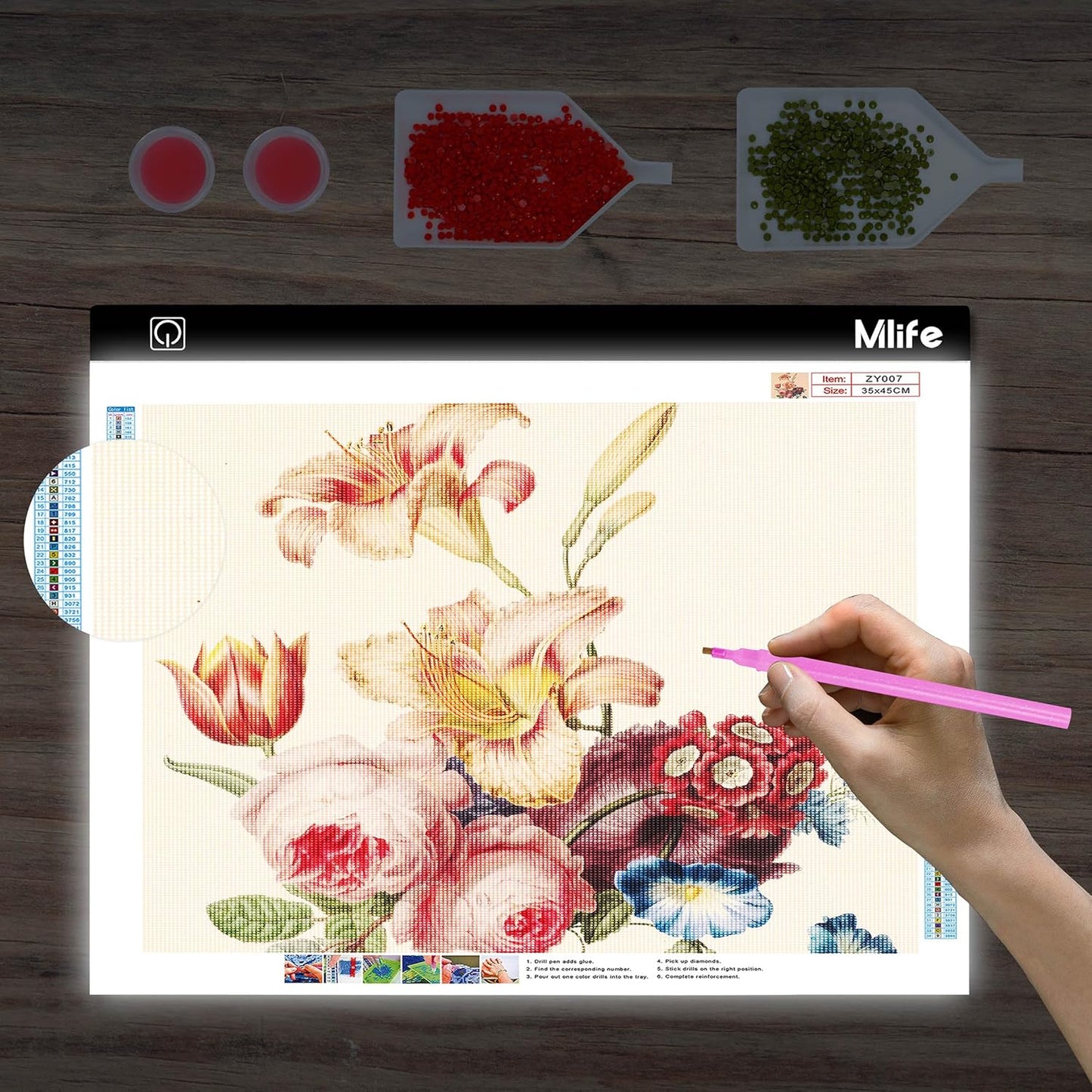 Mlife A2 LED Light Pad for Diamond Art Painting Light Board with 3 Brightness, Tracing Light Board with USB Cable & 4 Fasten Clips for Sketching, Animation, Drawing, Diamond Art Painting Supplies