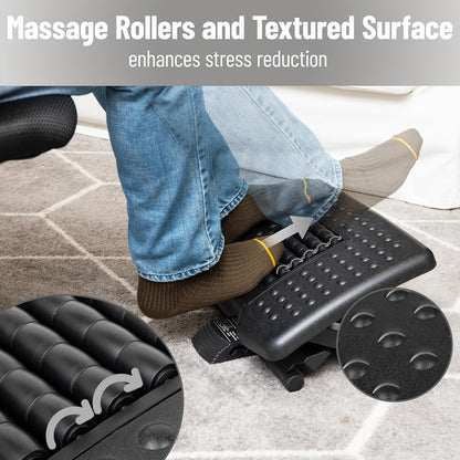 Mind Reader Foot Rest, Under Desk at Work, Ergonomic, Height Adjustable, Office, Plastic, Black