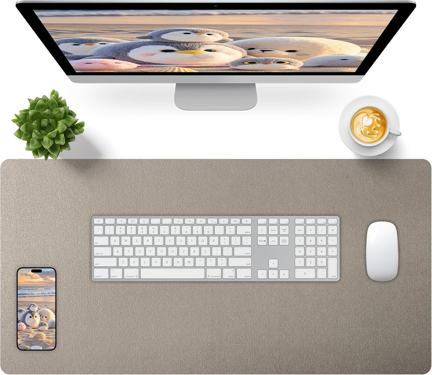 Bloss Leather Desk Pad and Keyboard Wrist Rest, Large Mouse Pad + Keyboard Pad+Mouse Wrist Support, Non-Slip Desk Mat Protector for Office, Home(31.5×15.7 Inches,Beige) - Colors B