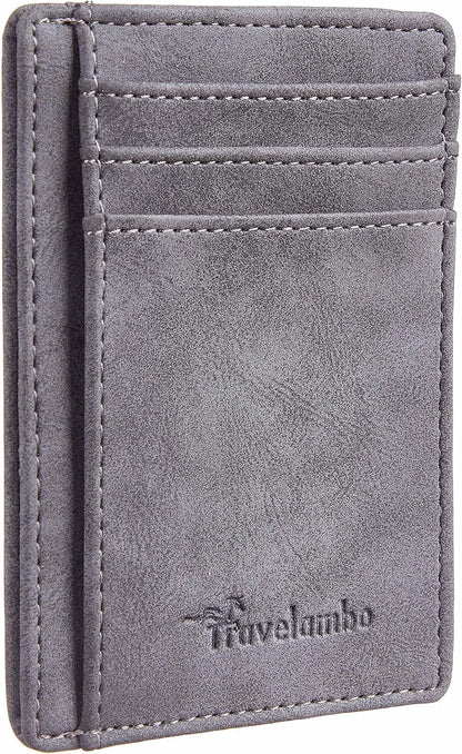 Travelambo Slim Wallet Front Pocket Minimalist Leather RFID Blocking Medium Size