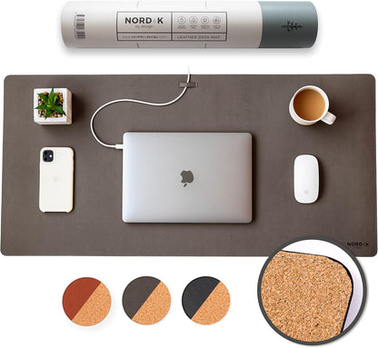 Nordik Leather Desk Mat Cable Organizer - Pebble Black 35 X 17 inch - Premium Mouse Mat - Felt Vegan Leather Desk Pad Protector - Desk Blotter Matt Keyboard - Large Desk Matt for Desktop Computer