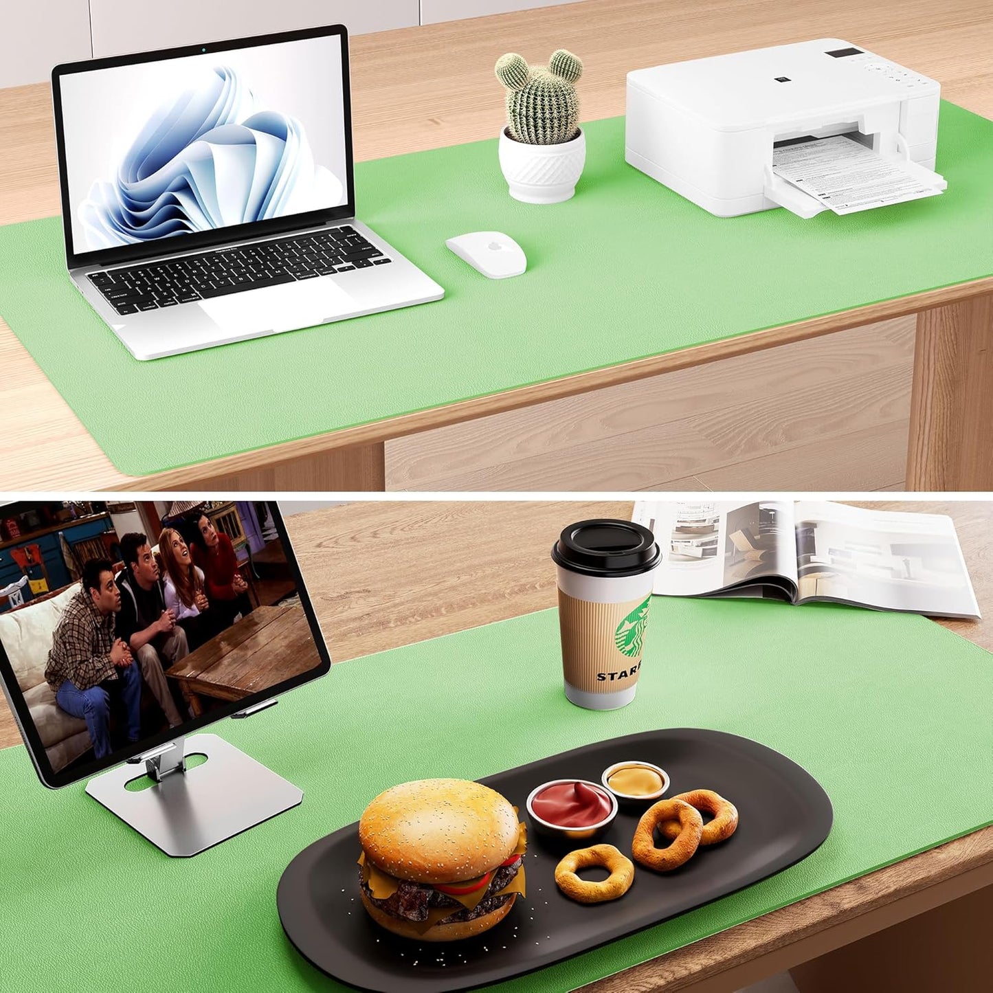 Aothia Dual-Sided Desk Pad - 25.6x13.7 inches Leather Desk Mat, Natural Cork Desk Pad Protector, Large Mouse Pad for Desk, Waterproof Desk Blotter Pad, Desk Writing Pad for Office Work/Home, Black