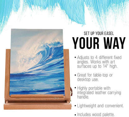 U.S. Art Supply Solana Adjustable Wood Art Easel: Portable Beechwood Tabletop Easel with Storage Drawer & Palette for Painting & Drawing, Artist Desktop
