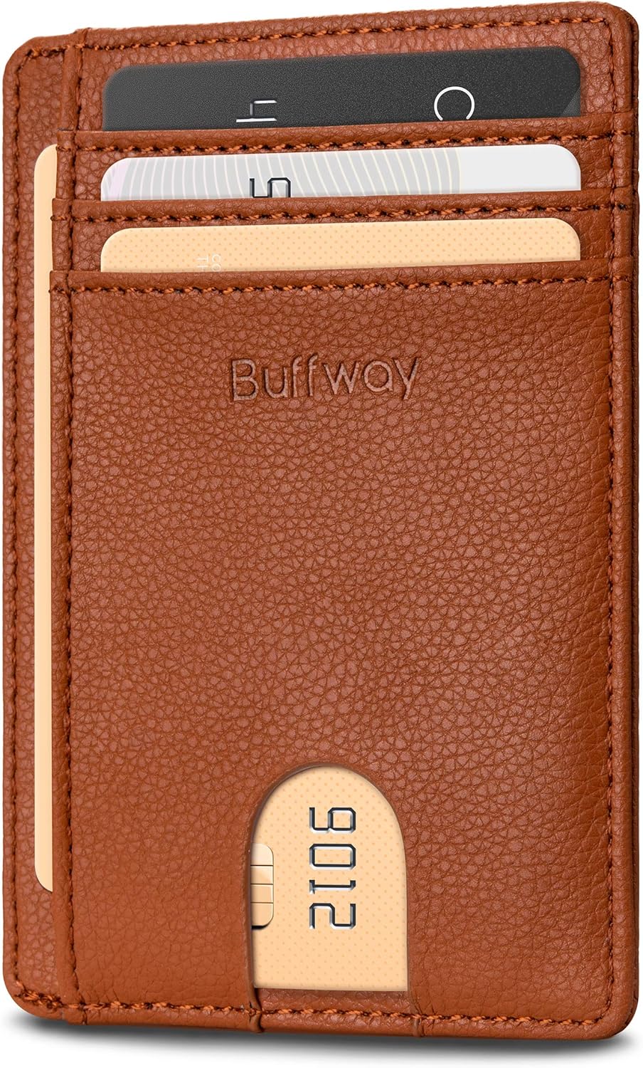 Buffway Slim Minimalist Front Pocket RFID Blocking Leather Wallets for Men and Women - Carbon Fiber Black - Colors B