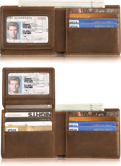 Mens Wallet With AirTag Holder, Bifold Leather RFID Blocking 1-2 ID Windows 12-13 Card Holders, Gift Box and Screen Protector Included, AirTag Not Included