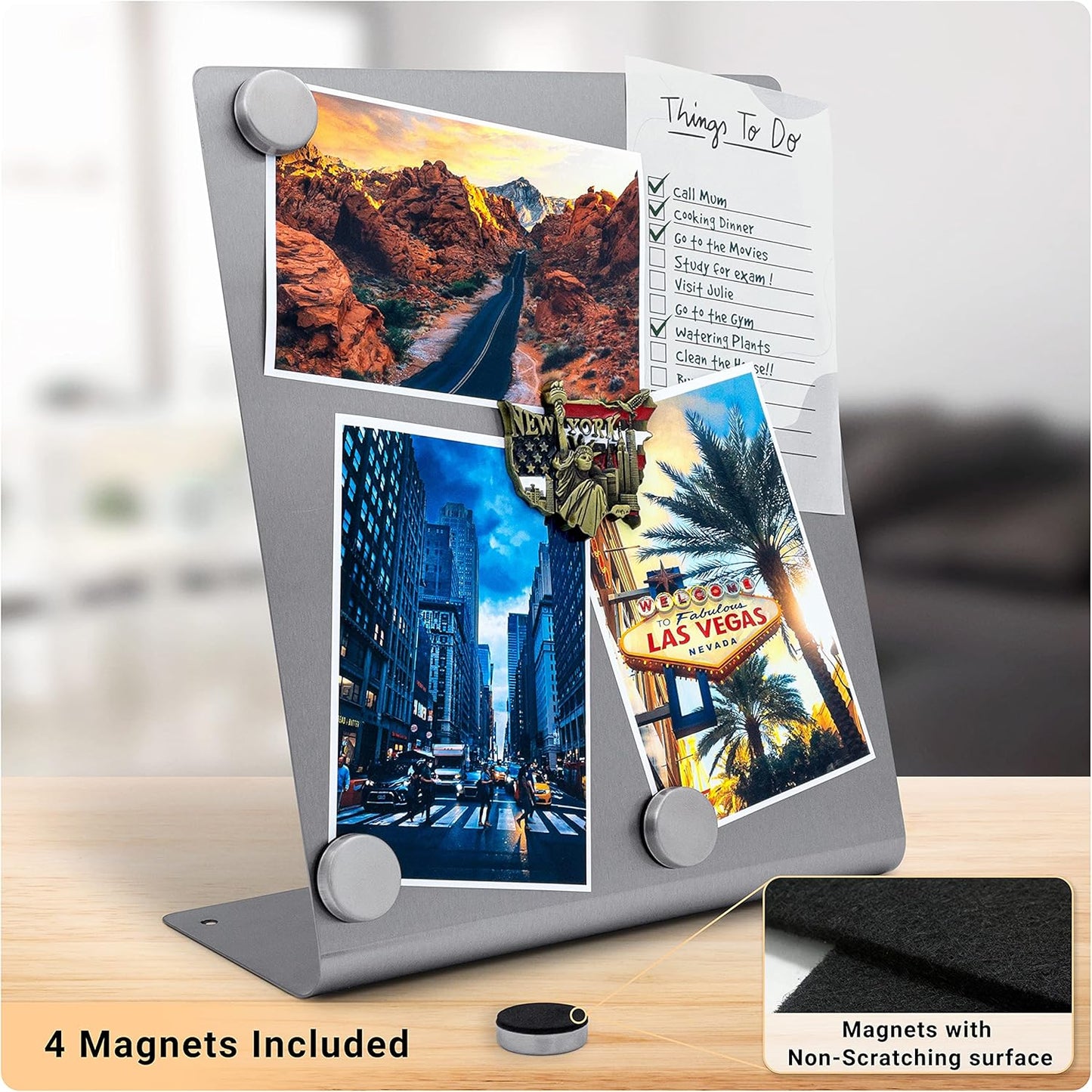 Large Magnetic Bulletin Board for Tabletops – Dry Erase Memo Board with Stand – Metal Easel for Magnet Display – 12x10 Inches + 4 Magnets