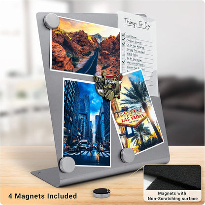 Large Magnetic Bulletin Board for Tabletops – Dry Erase Memo Board with Stand – Metal Easel for Magnet Display – 12x10 Inches + 4 Magnets
