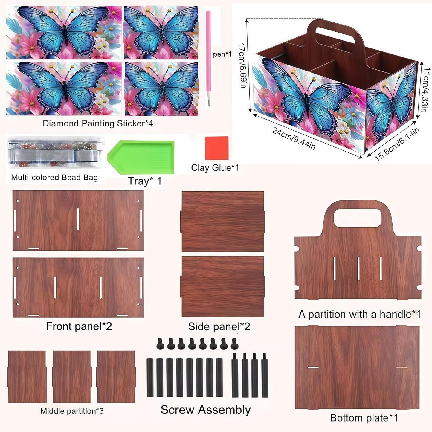 LSQFS DIY Diamond Painting Storage Box, Wooden Multi-Grid Organizer with Handle, Portable Desktop Caddy for Art Kits, Craft Tools, Makeup Brushes, Stationery Home Office
