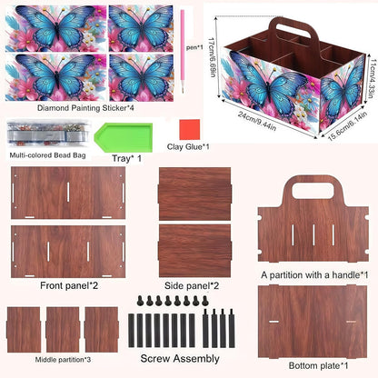 LSQFS DIY Diamond Painting Storage Box, Wooden Multi-Grid Organizer with Handle, Portable Desktop Caddy for Art Kits, Craft Tools, Makeup Brushes, Stationery Home Office