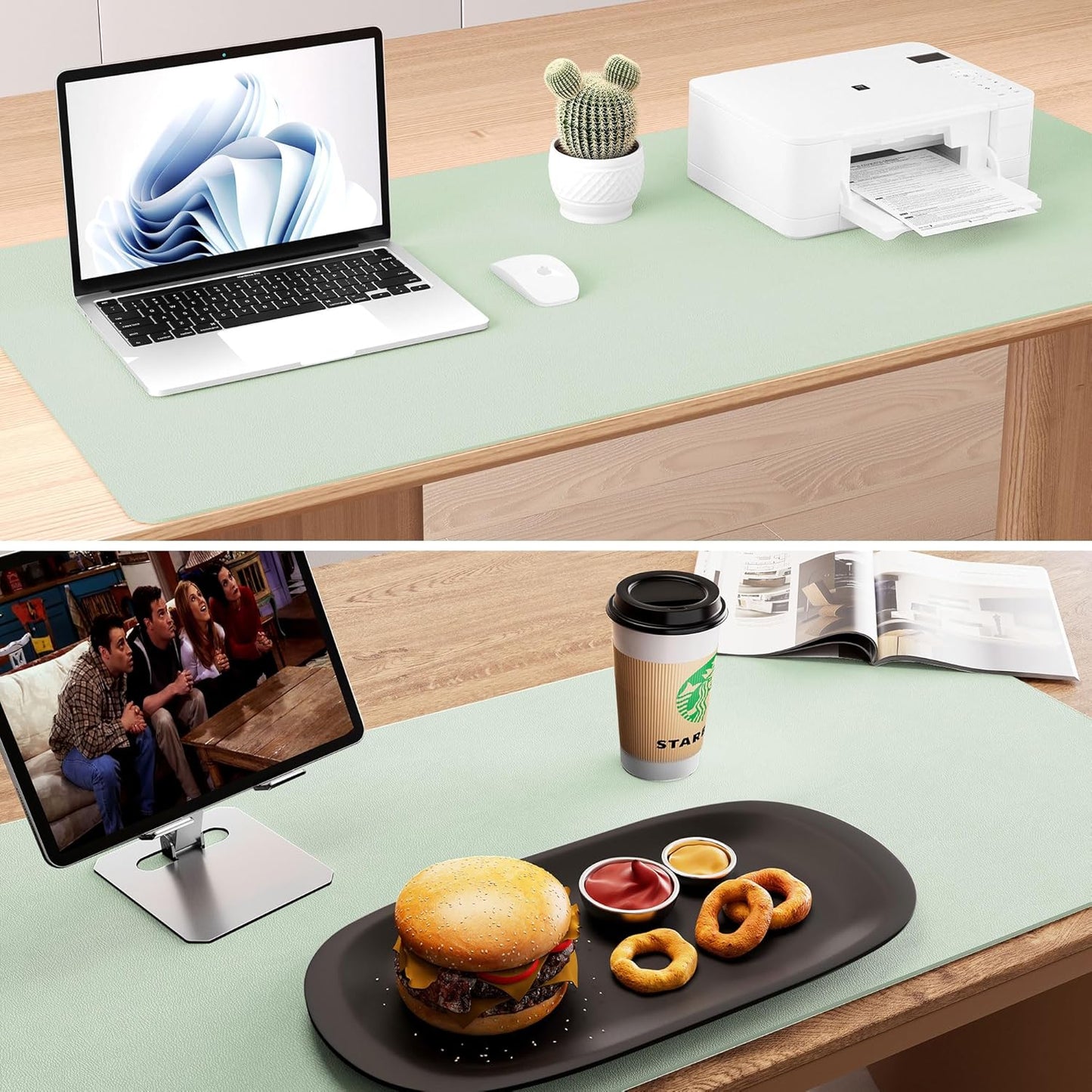 Aothia Dual-Sided Desk Pad - 25.6x13.7 inches Leather Desk Mat, Natural Cork Desk Pad Protector, Large Mouse Pad for Desk, Waterproof Desk Blotter Pad, Desk Writing Pad for Office Work/Home, Black