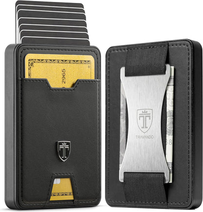 TRAVANDO Swype Slim Wallet for Men Metal RFID Blocking Mens Wallet Card Case (With AirTag* Pocket)
