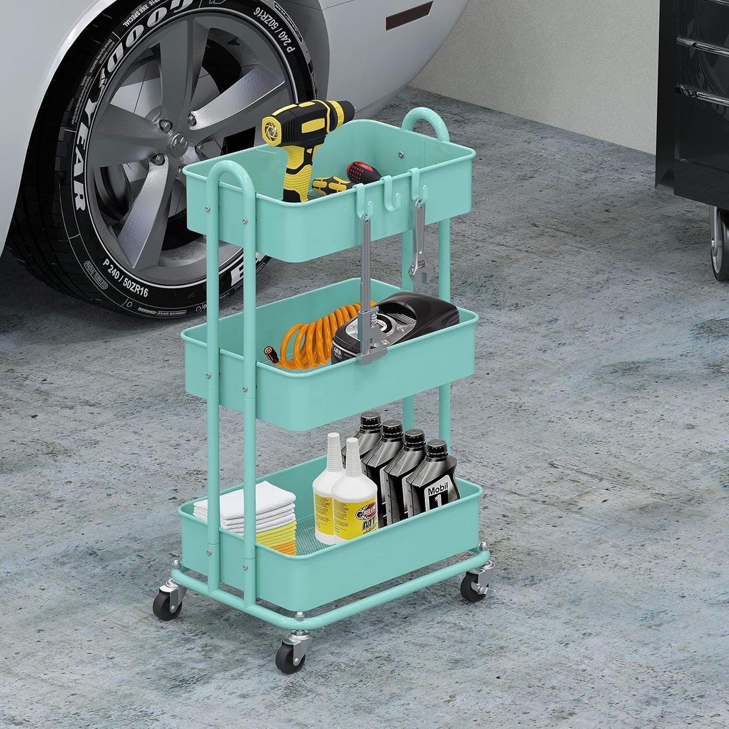 Simple Houseware 3-Tier Heavy Duty Metal Utility Rolling Cart, White