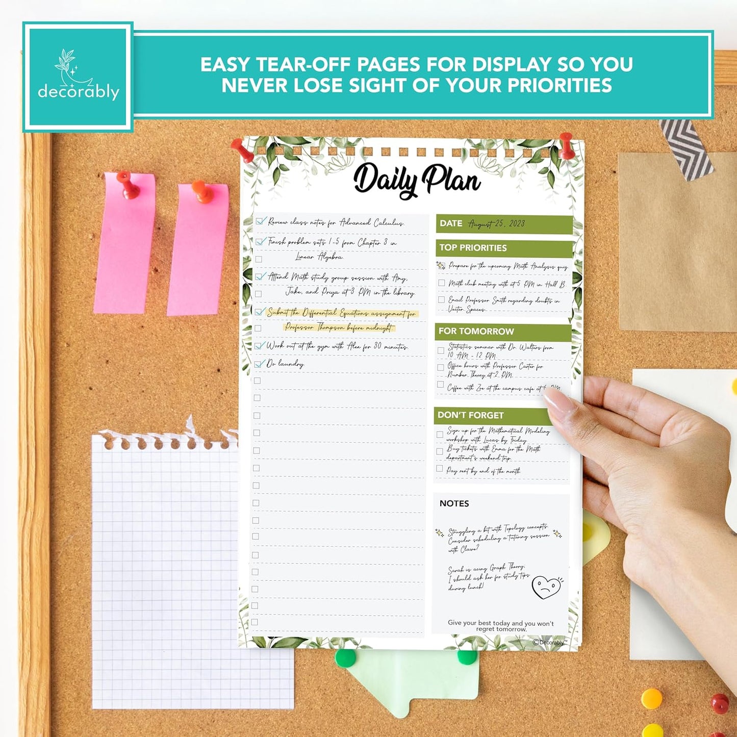 Decorably 52 Sheets Nude Pink Undated Daily to Do List Notepad, 6.5x10in Spring-Bound Easy Tear-Off Design, with Priorities, Checklist, Agenda, Reminders, Notes - Home, School, Office