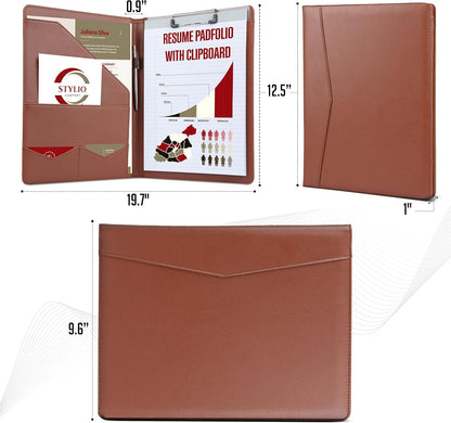 STYLIO Padfolio Portfolio Organizer Binder | Interview Resume Folder, Legal Document, Business Card Holder |w/Letter-Sized Notepad | Handsome Piano Noir Faux Leather Folio Matte Finish, Accent Stitch