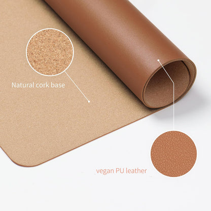 RENMTURE Desk Pad, Cork & PU Leather Desk Mat, Large Mouse pad, Non-Slip Desk Protector and Blotter, Waterproof Writing Pad, Desk Accessories and Organizers for Home Office (Light Yellow, 32"x16")