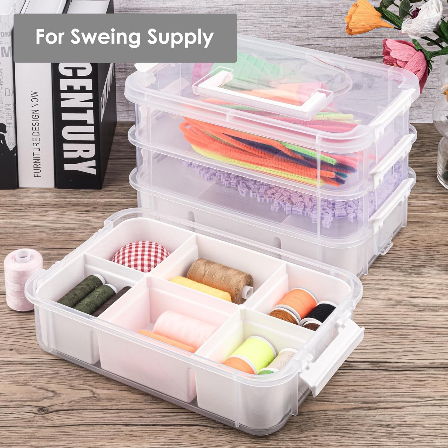 CraftGenes Art Supply Storage Organizer with 2 Removable Trays, 4-Layer 10QT Durable Craft Organizers and Storage for Sewing, Tool, Office Supplies, Art, Craft Supplies