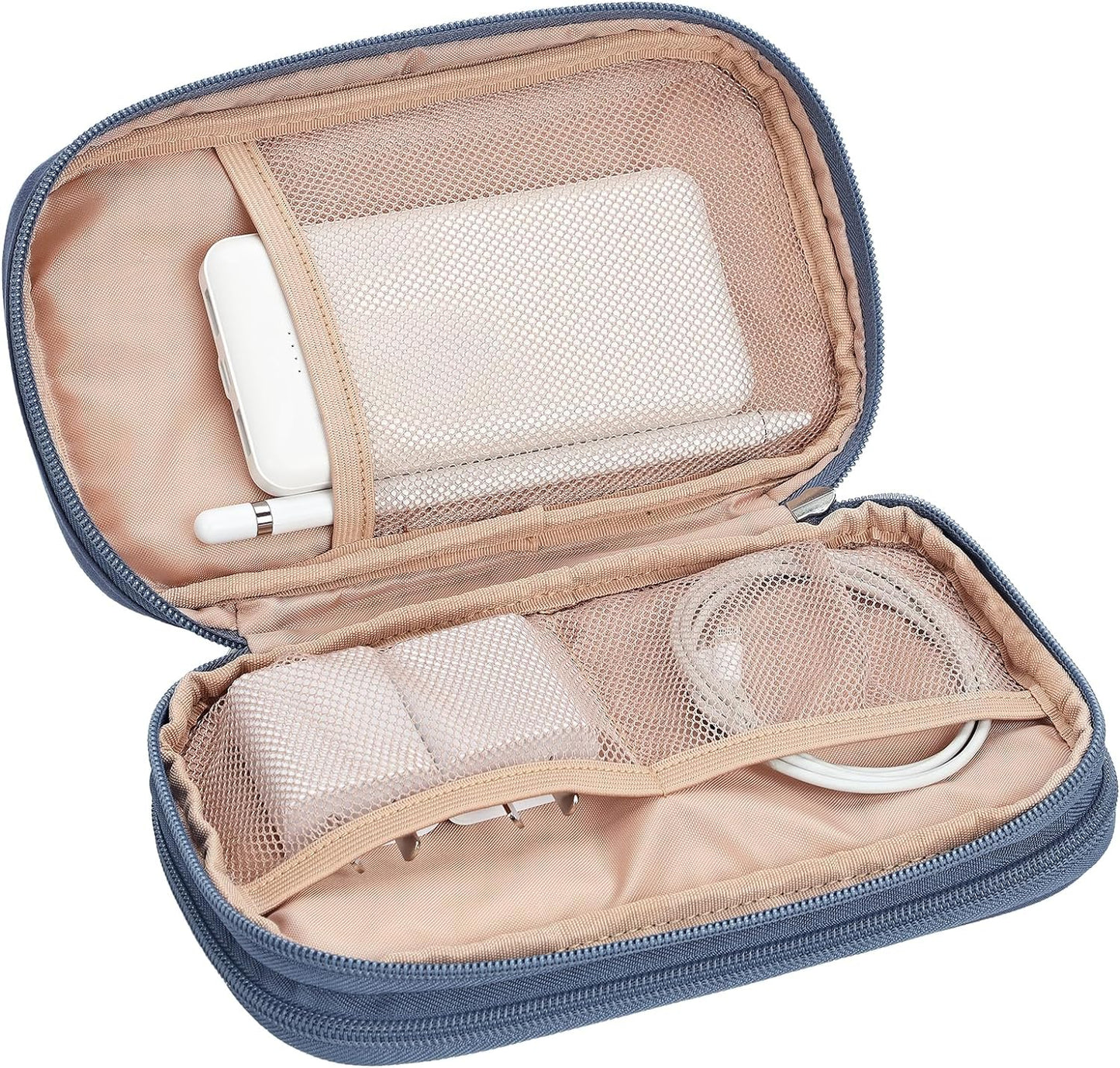 NISHEL Travel Cord Organizer Case, Double Layers Tech Electronic Bag, Essentials for Charger, Cable, Phone, Flash drive, Medium, Pink