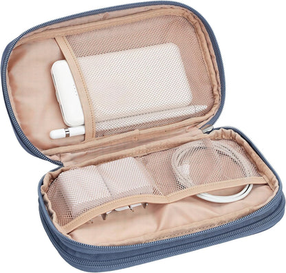 NISHEL Travel Cord Organizer Case, Double Layers Tech Electronic Bag, Essentials for Charger, Cable, Phone, Flash drive, Medium, Pink