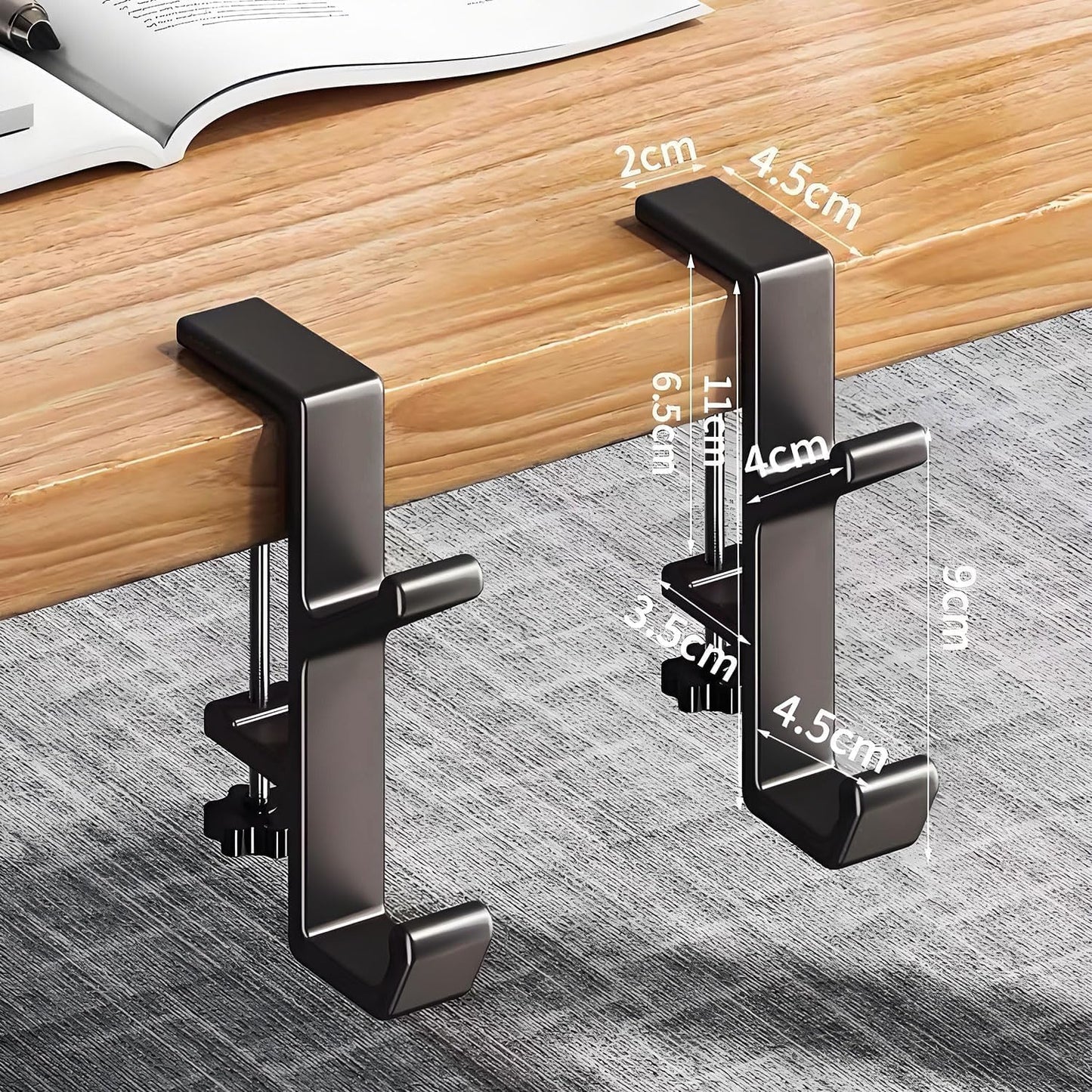 3PCS Desk Mount Bag Holder Hook Clamp,On Backpack Hanger Portable Desk Mount Headphones Holder for Reduce Desk Clutter Table Desk Table Hanging Storage