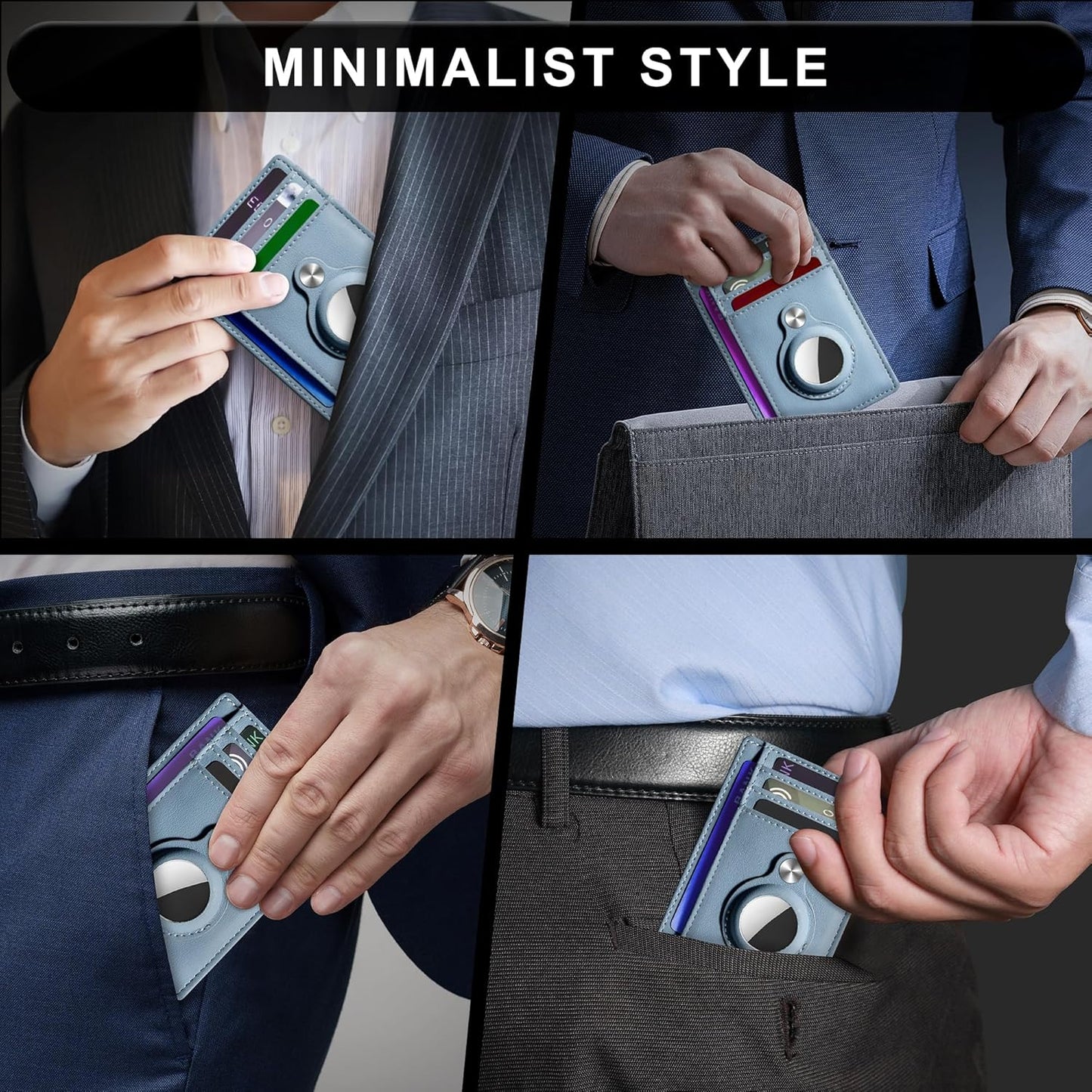 Slim Minimalist Front Pocket Air Tag Wallet, RFID Blocking Card Holder Wallet with Airtag Holder