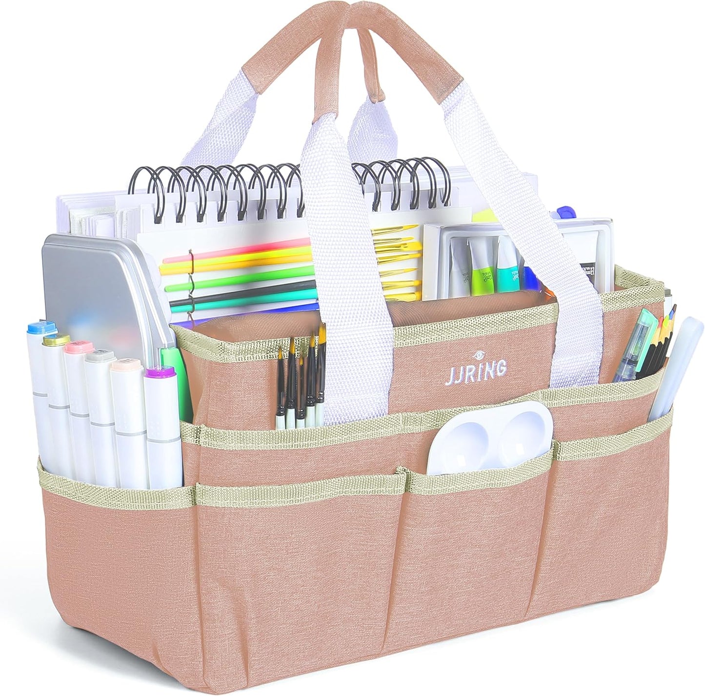 JJRING Craft Organizer Tote Bag for Art Storage, Caddy with Multiple Pockets, Bluish Green Sewing Bag for Scrapbooking, School, Medical, and Office Supplies