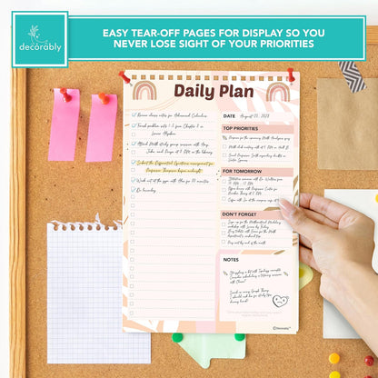 Decorably 52 Sheets Nude Pink Undated Daily to Do List Notepad, 6.5x10in Spring-Bound Easy Tear-Off Design, with Priorities, Checklist, Agenda, Reminders, Notes - Home, School, Office