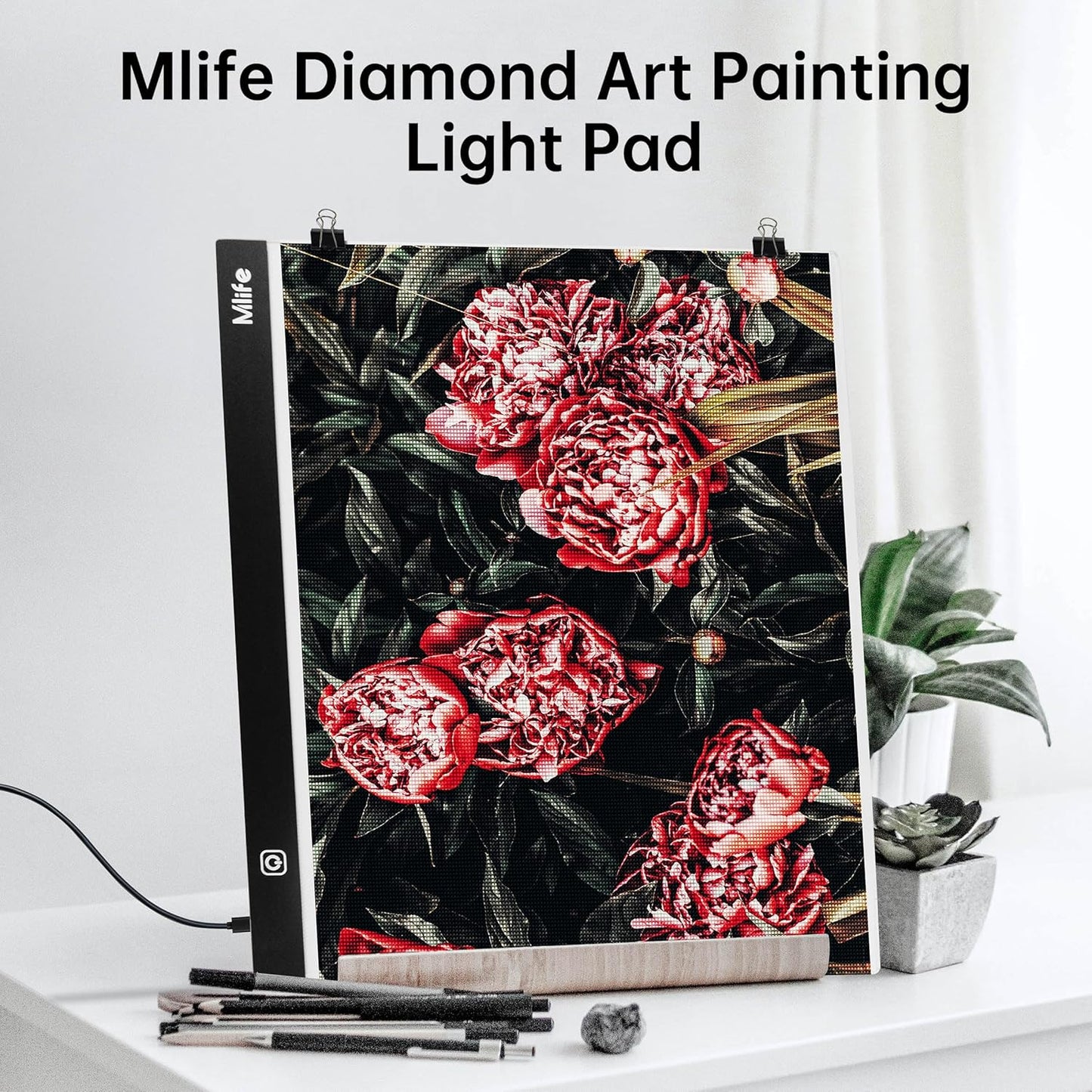 Mlife A2 LED Light Pad for Diamond Art Painting Light Board with 3 Brightness, Tracing Light Board with USB Cable & 4 Fasten Clips for Sketching, Animation, Drawing, Diamond Art Painting Supplies