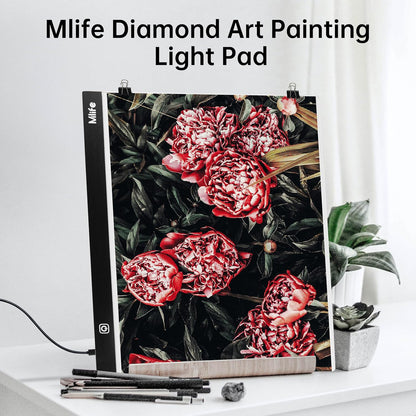 Mlife A2 LED Light Pad for Diamond Art Painting Light Board with 3 Brightness, Tracing Light Board with USB Cable & 4 Fasten Clips for Sketching, Animation, Drawing, Diamond Art Painting Supplies