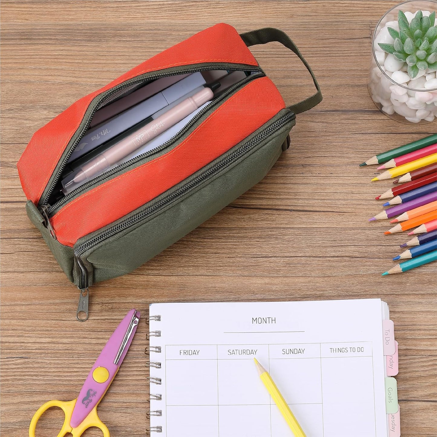 Mr. Pen- High Capacity Pencil Case, Large Pencil Pouch with 3 Compartments and 2 Pockets, Large Pencil Bag with Smooth Zipper, Cute Pencil Case Pouch Organizer, School Supplies for Teens