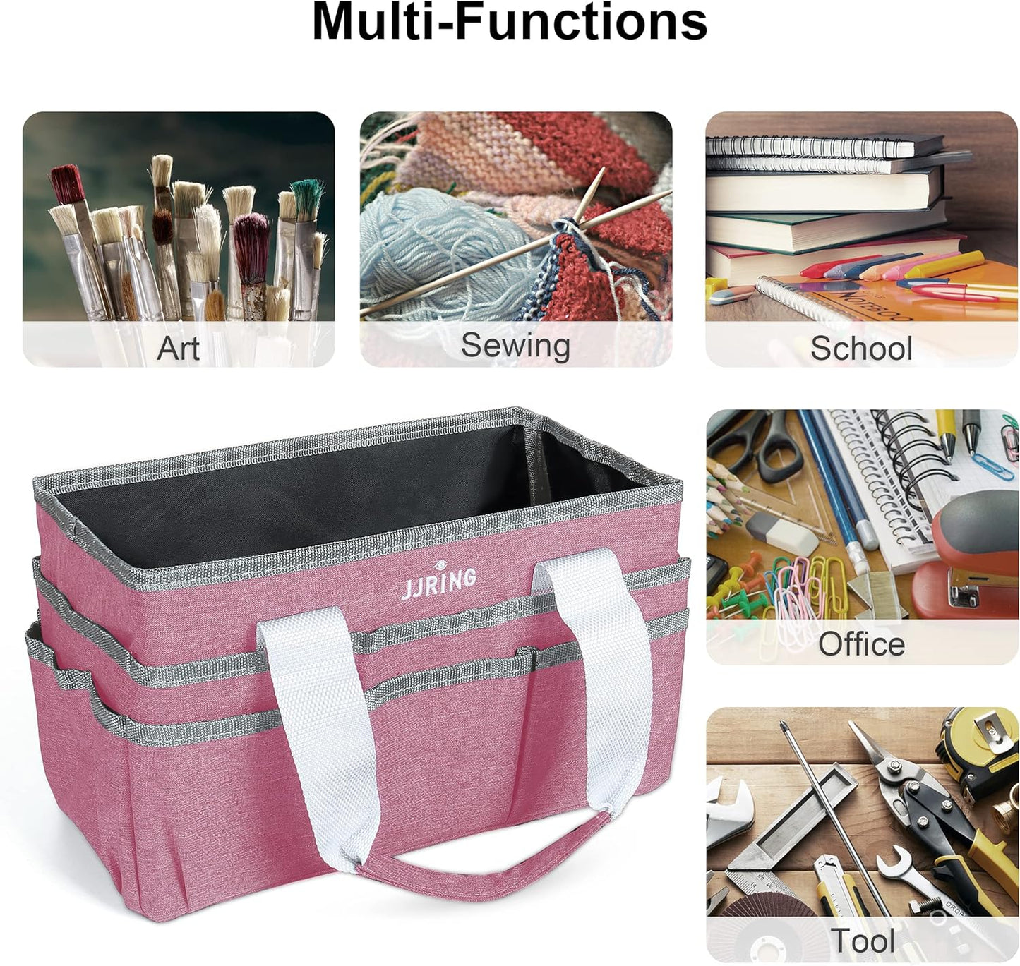 JJRING Craft Organizer Tote Bag for Art Storage, Caddy with Multiple Pockets, Bluish Green Sewing Bag for Scrapbooking, School, Medical, and Office Supplies