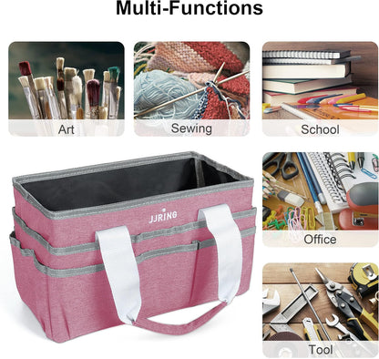 JJRING Craft Organizer Tote Bag for Art Storage, Caddy with Multiple Pockets, Bluish Green Sewing Bag for Scrapbooking, School, Medical, and Office Supplies