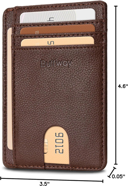 Buffway Slim Minimalist Front Pocket RFID Blocking Leather Wallets for Men and Women - Carbon Fiber Black - Colors B
