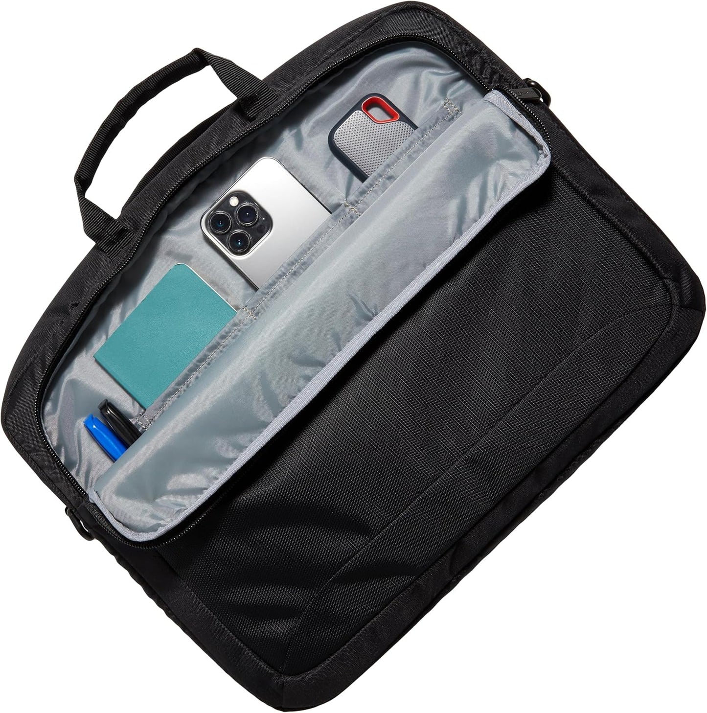 Amazon Basics Laptop Tablet Carrying Case with Shoulder Strap and Grab Handles, 14-inch, Black, Compartments for Storage