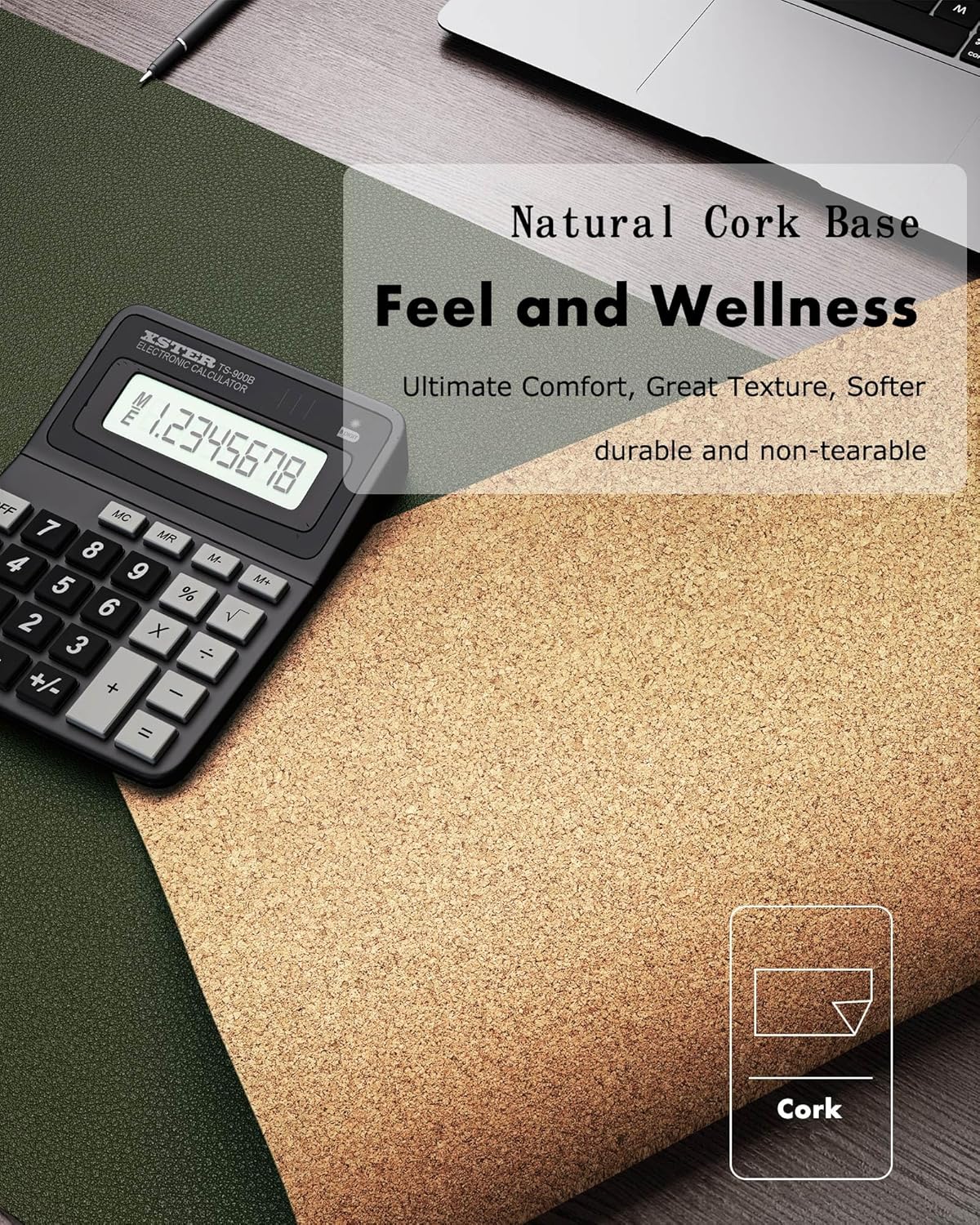 YSAGi Double-Sided Desk Pad, 31.5"x15.7"Leather Desk Mat, Eco Cork Desk Pad Protector,Large Mouse Pad,Waterproof Desk Blotter for Office/Home(Coffee)
