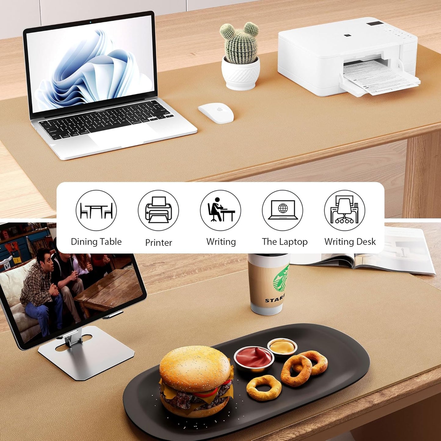 Aothia Dual-Sided Desk Pad - 25.6x13.7 inches Leather Desk Mat, Natural Cork Desk Pad Protector, Large Mouse Pad for Desk, Waterproof Desk Blotter Pad, Desk Writing Pad for Office Work/Home, Black