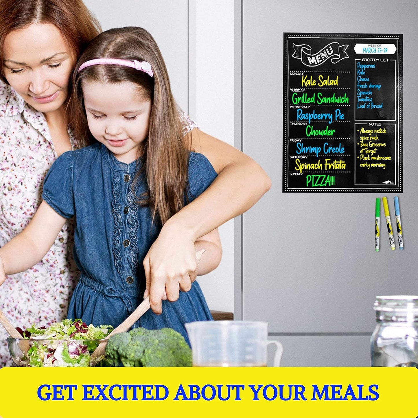 Magnetic Weekly Meal Planner for Fridge – 16” x 12” Dry Erase Menu Board with Grocery List & Notes – Stain-Resistant Whiteboard for Family Meal Planning Includes 3 Magnetic Markers & Eraser