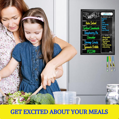 Magnetic Weekly Meal Planner for Fridge – 16” x 12” Dry Erase Menu Board with Grocery List & Notes – Stain-Resistant Whiteboard for Family Meal Planning Includes 3 Magnetic Markers & Eraser