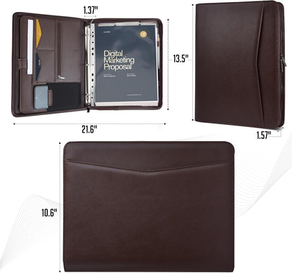 STYLIO Zipper Padfolio Portfolio Binder Organizer | Faux Leather Portfolio for Resume, Documents, Phone, Tablet, Business Supplies and Cards | Notebook Organizer with Letter Sized Notepad Included