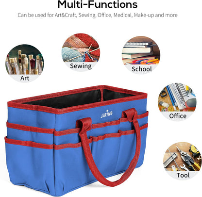 Jjring Craft and Art Organizer Tote Bag - 600D Silver Nylon Fabric Art Caddy with Pockets - for Art, Craft, Sewing, Medical, and Office Supplies Storage