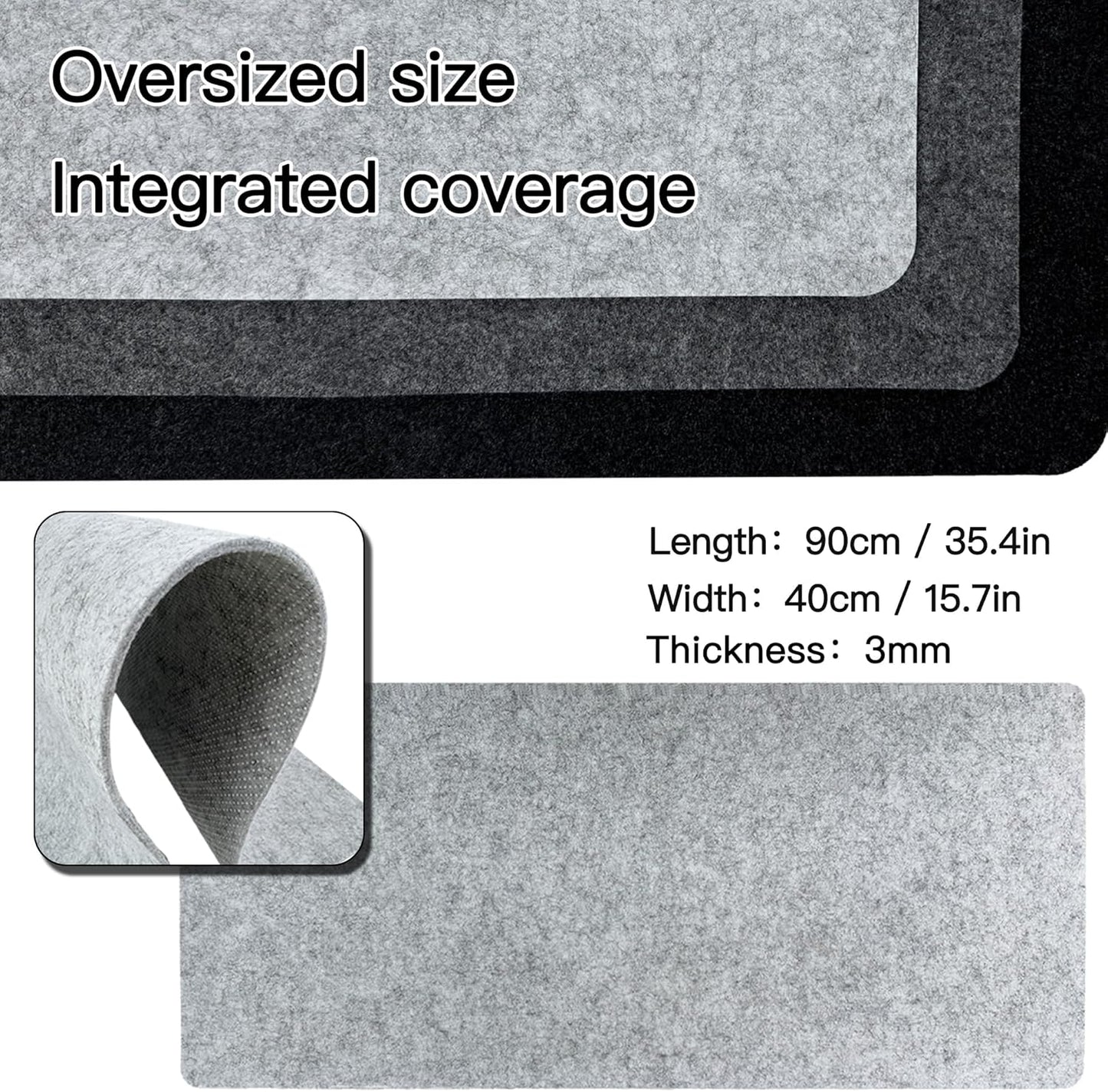 Large Felt Desk Mat, 35.4"x15.4" Felt Desk Pad - Non-Slip Keyboard Mat & Mouse Pad for Office and Gaming, Water Resistant Desktop Protector for Computer, Home, Work (Black Gray)