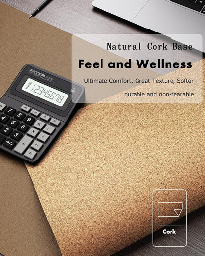 YSAGi Double-Sided Desk Pad, 31.5"x15.7"Leather Desk Mat, Eco Cork Desk Pad Protector,Large Mouse Pad,Waterproof Desk Blotter for Office/Home(Coffee)