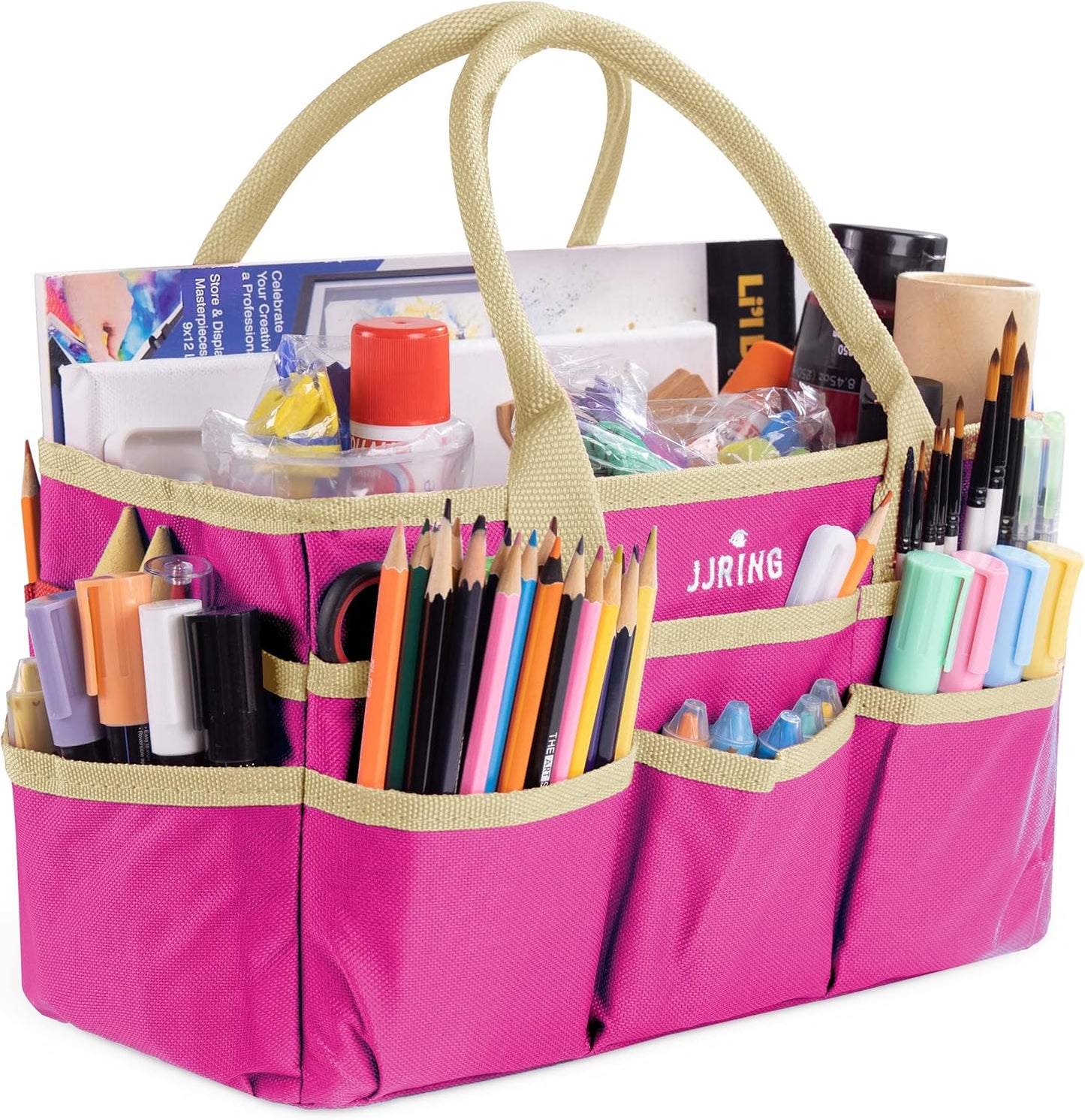 Jjring Craft and Art Organizer Tote Bag - 600D Silver Nylon Fabric Art Caddy with Pockets - for Art, Craft, Sewing, Medical, and Office Supplies Storage