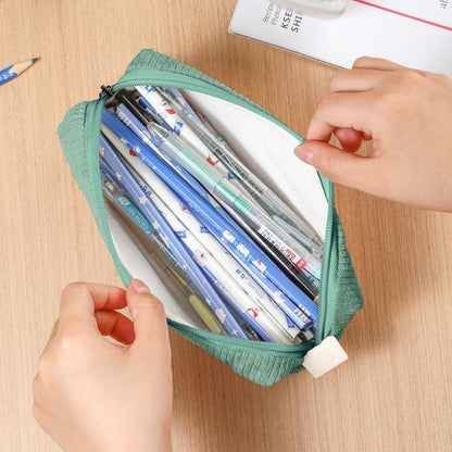 Pencil Bag Pen Case, Soft Corduroy Small Pencil Pouch Organizer with Zipper, Cute Pencil Case Pouch Stationery for Girls and Boys – Apricot
