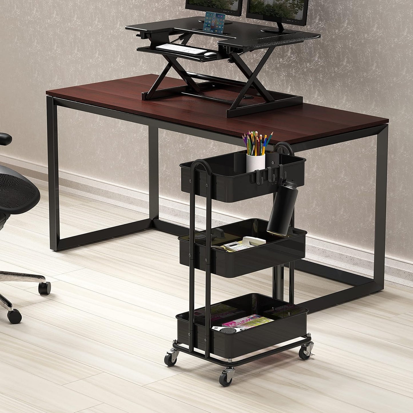 Simple Houseware 3-Tier Heavy Duty Metal Utility Rolling Cart, White